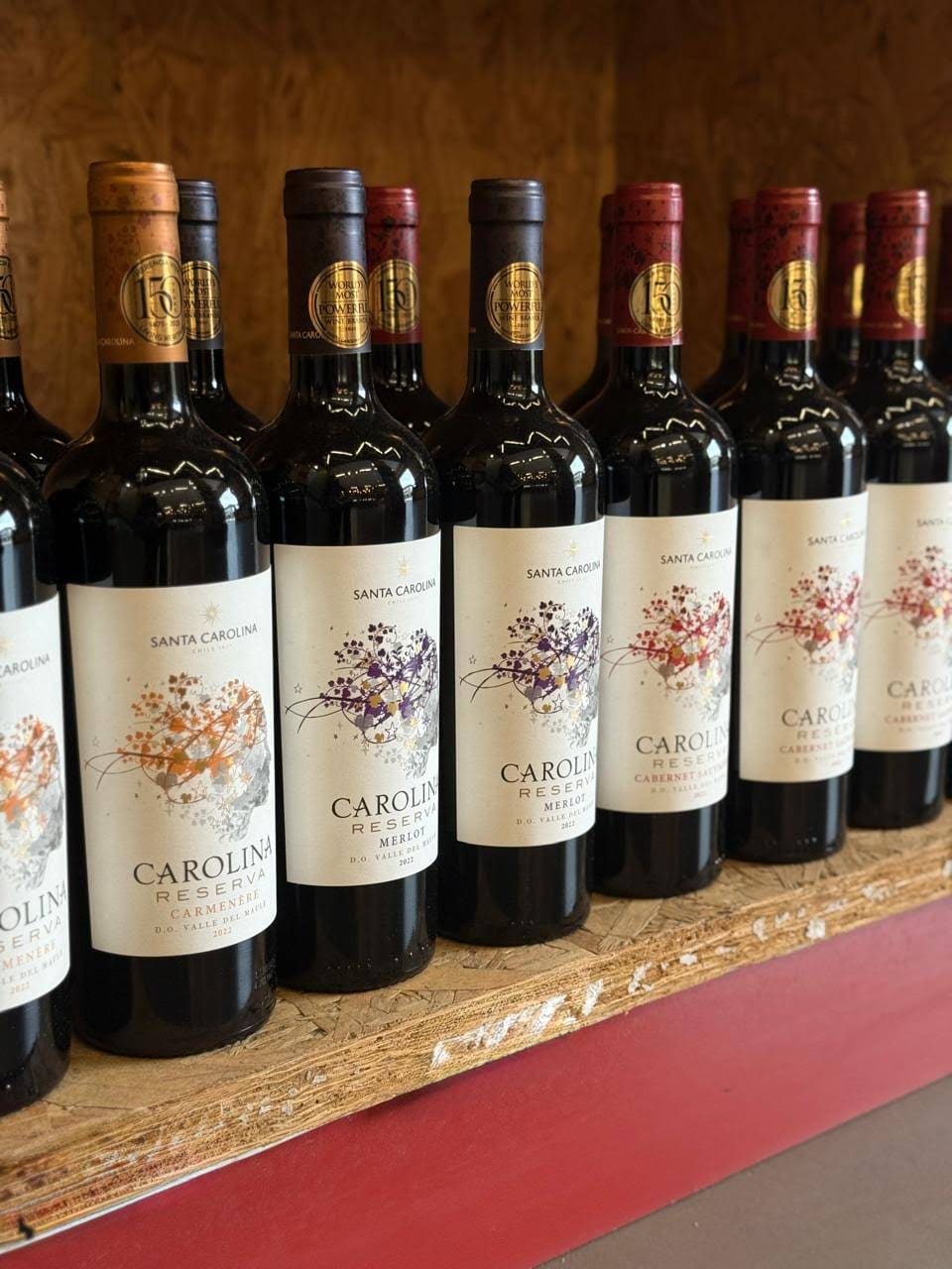 Garrafas de vinho expostas em registro aprovado pelo Clube do Churrasco.